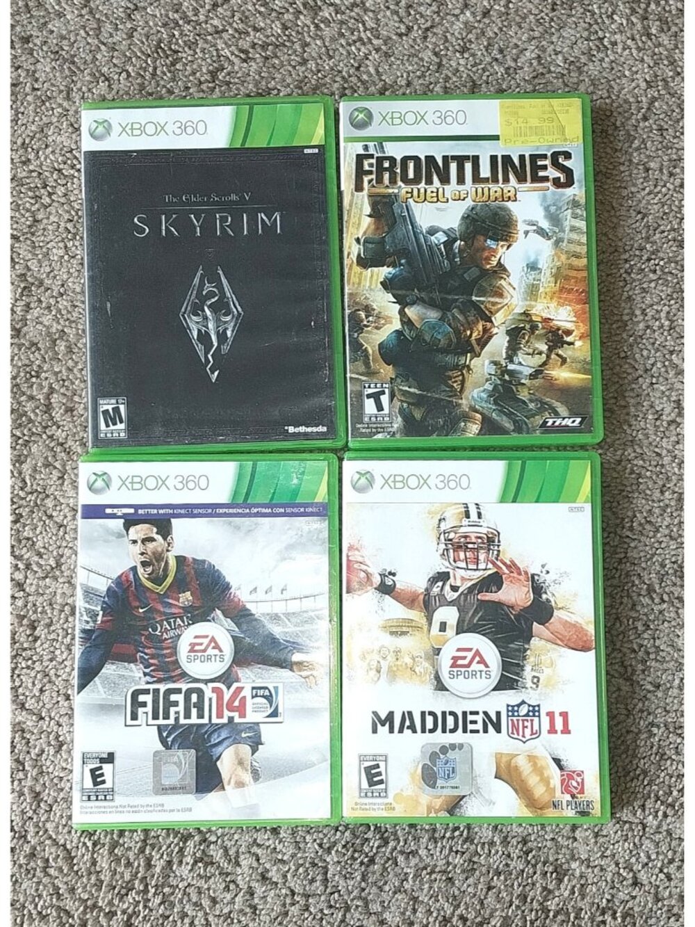 Xbox 360 Games Lot FIFA Soccer 14 Madden 11 Skyrim Frontlines